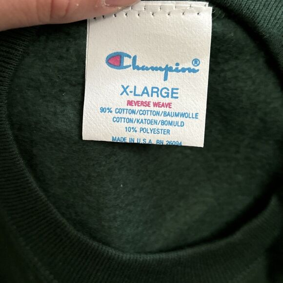 Vintage Champion Pullover Sweater Dark Green Logo Reverse Weave 80s Size X LARGE - Picture 5 of 10